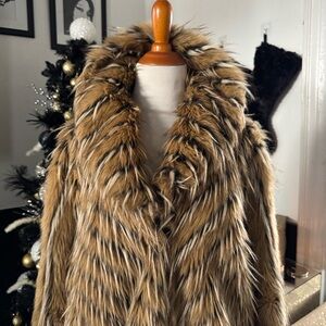 INC International Concepts Tan and Black Faux Fur Teddy Jacket